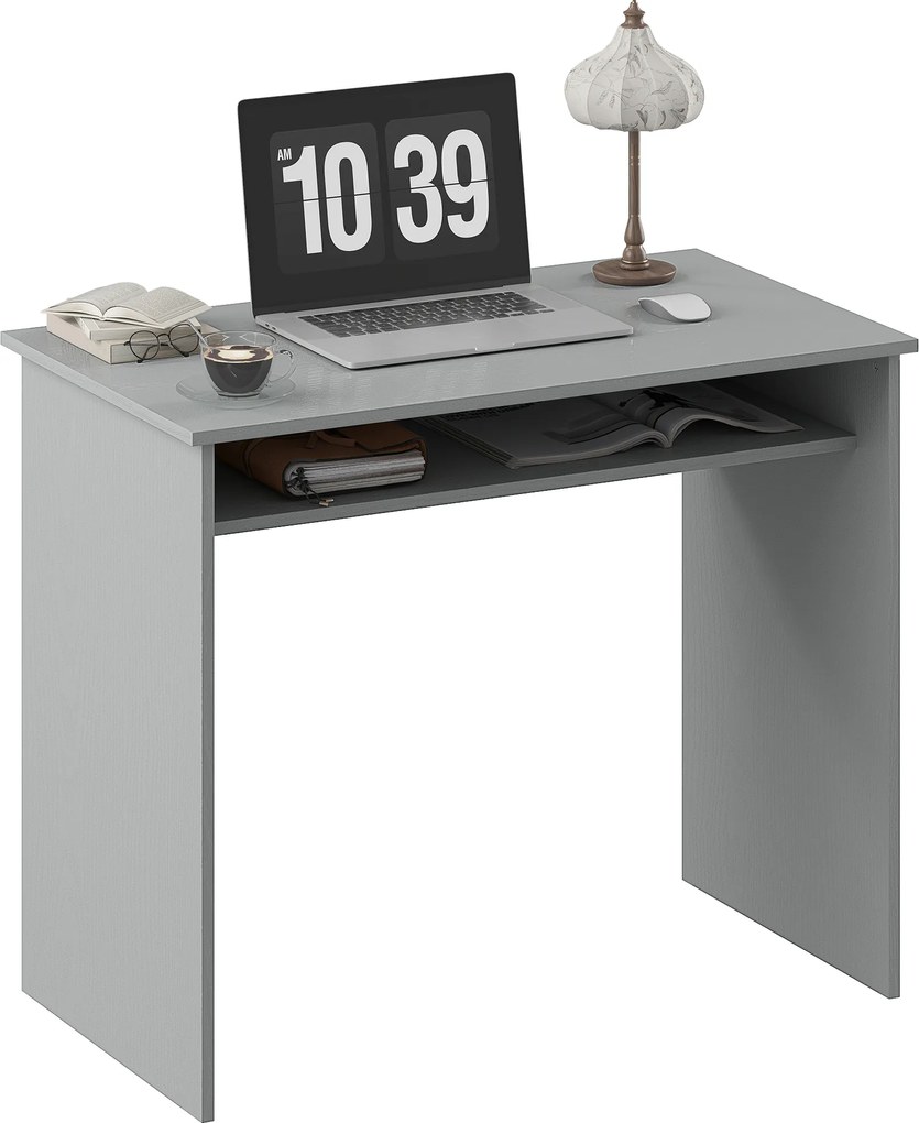 HOMCOM Birou pentru calculator simplu compact cu 1 etajeră, PAL, dim. 90l x 50P x 74H cm, gri | Aosom Romania