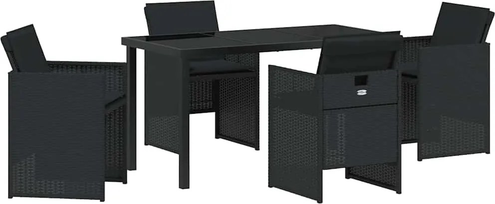 vidaXL Set de masă pentru grădină cu pernă 5 pcs Negru poliratan