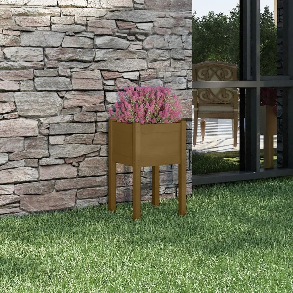 vidaXL Jardinieră de grădină, maro miere, 40x40x70 cm, lemn masiv pin
