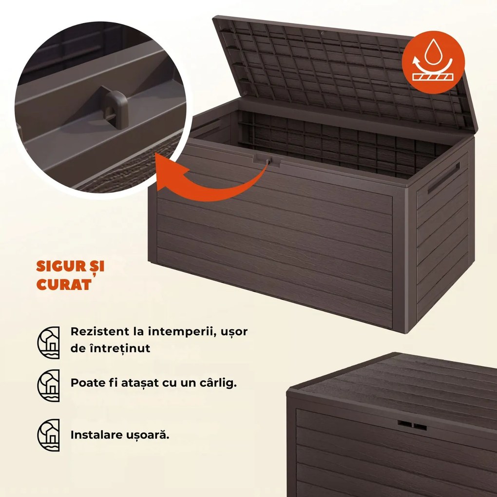 Cutie de depozitare WOODEBOX, 280L, 120x46x57cm, maro închis Prosperplast
