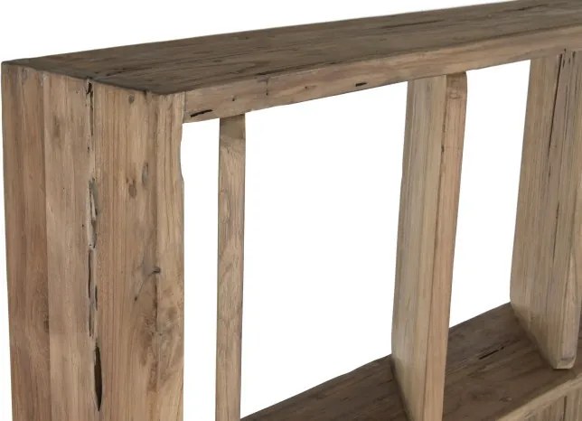 Etajeră înaltă din lemn de tec reciclat cu 5 rafturi design asimetric, „Nomad”