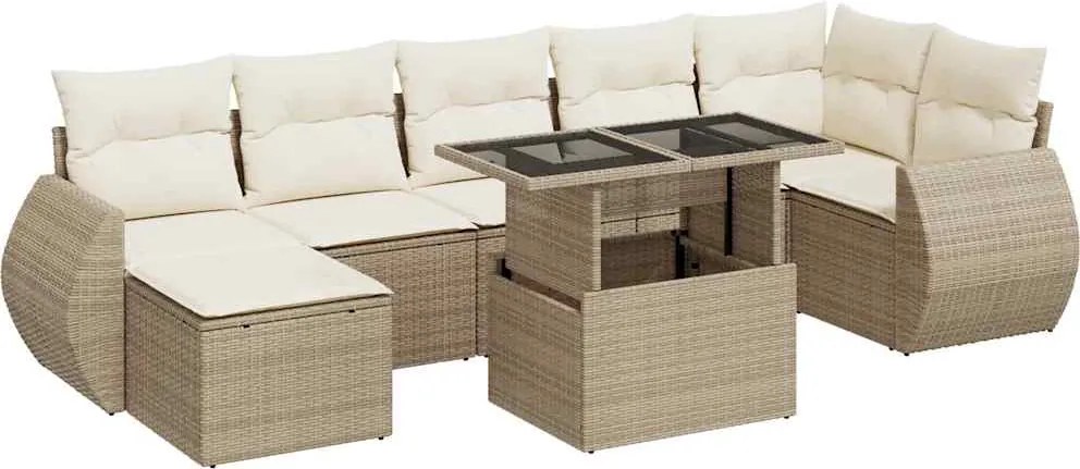vidaXL Set canapele de grădină, 8 piese, cu perne, bej, poliratan