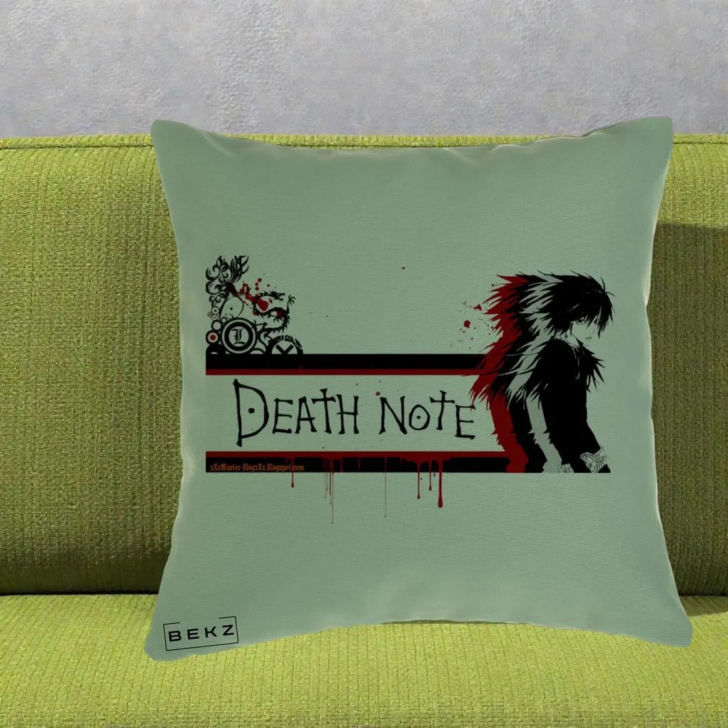 Perna Personalizata Death Note L Lawliet Rosu-Negru, 40x40 cm, Verde, Husa Detasabila, Perna Inclusa, BEKZ®