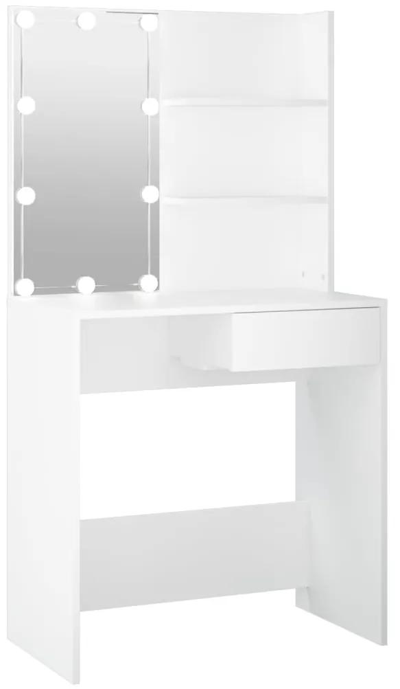 Masă de toaletă cu led, alb, 74,5x40x141 cm