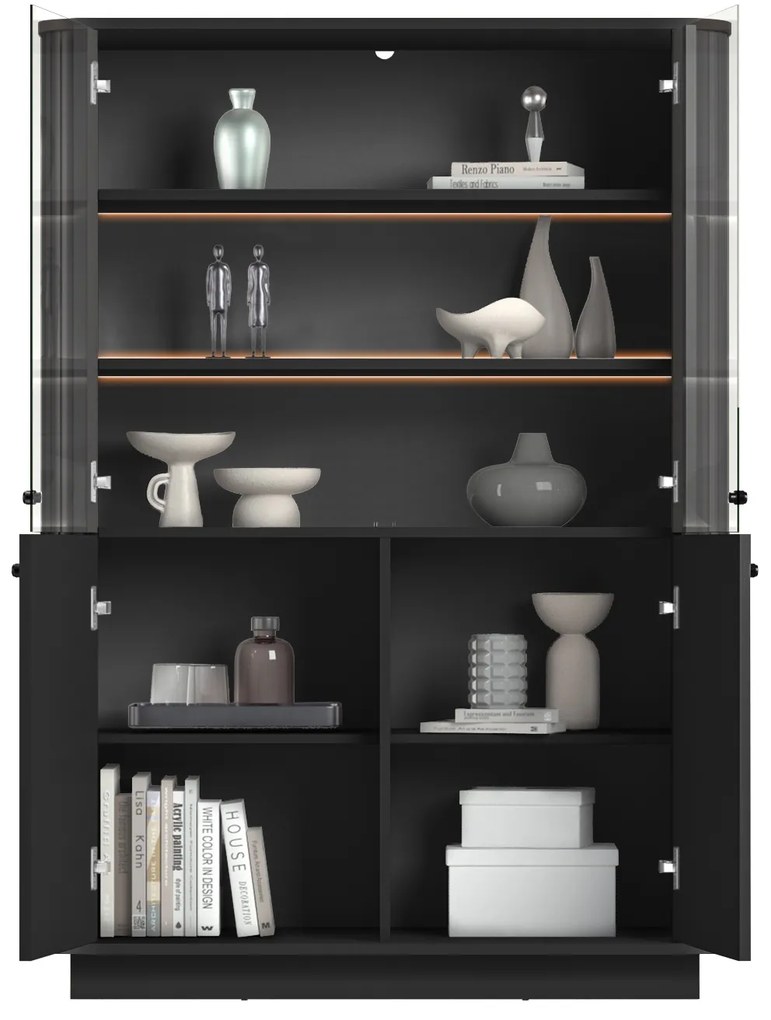 Vitrină Vesper 103 cm cu 4 uși - negru / mânere negre