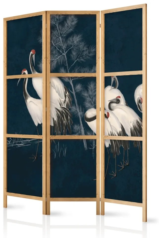 Paravan japonez - Night gathering - cranes drawn in dry pastel, on a dark background
