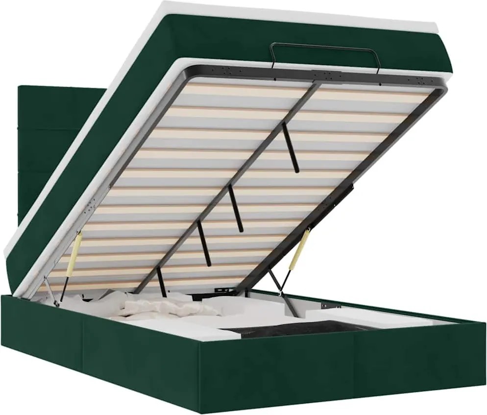 vidaXL Cadru de pat otoman cu saltele, catifea verde închis 120x190cm