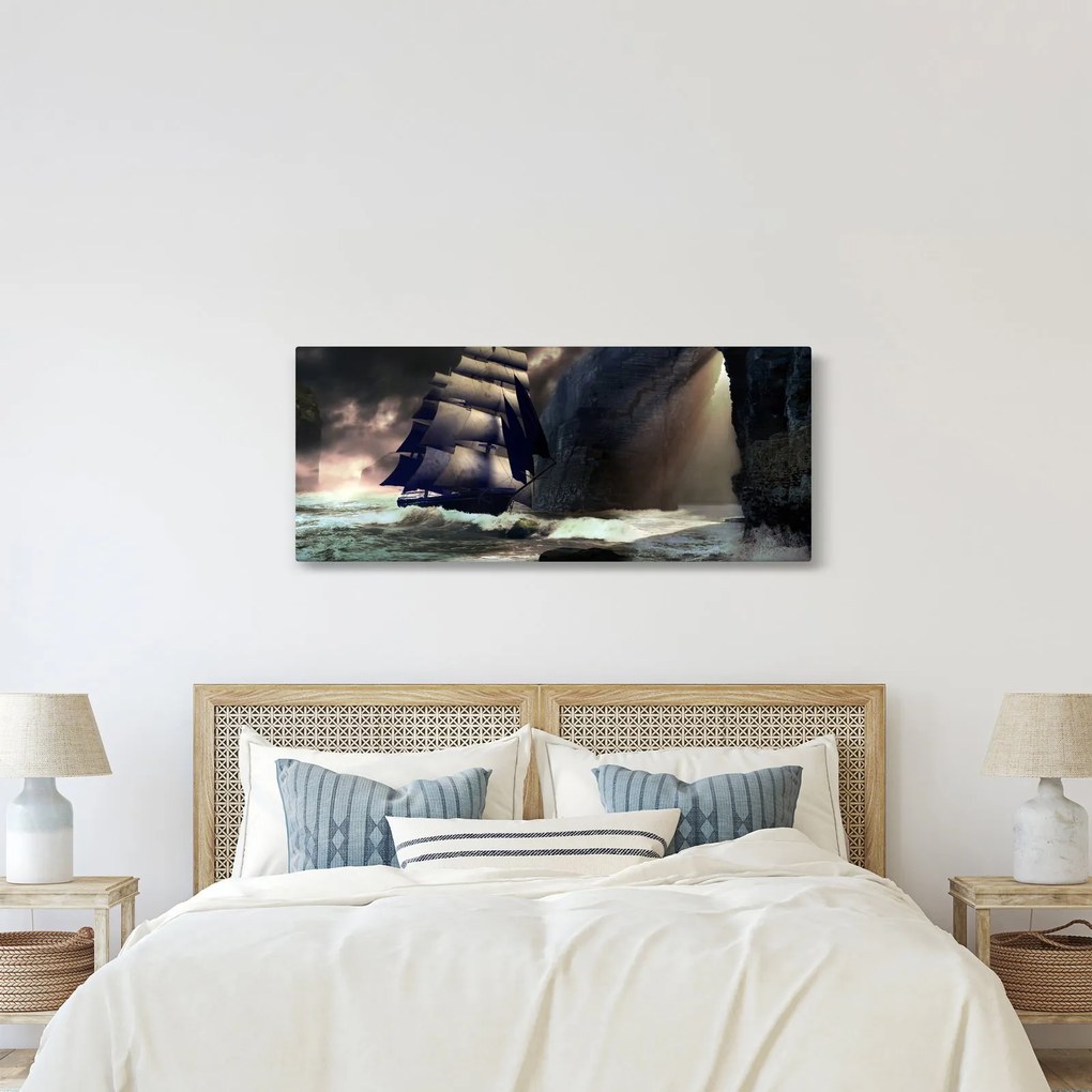 Tablou - Navă printre recife (120x50 cm)
