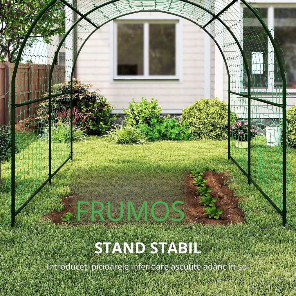 Outsunny Grilaj metalic de înfigere, anti-rugină, suport curbat pentru castraveți 210 x 250 x 216 cm Verde închis | Aosom Romania