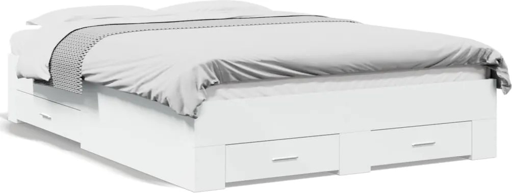 vidaXL Cadru de pat cu sertare, alb, 135x190 cm, lemn prelucrat