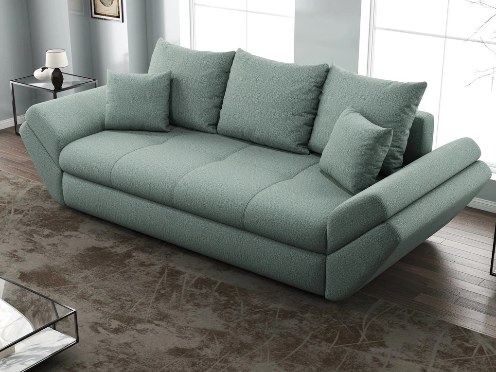 Canapea extensibilă dumonde cu ladă de depozitare si sezut confortabil din spuma high-density, Loana Enjoy Mint 250x100 cm