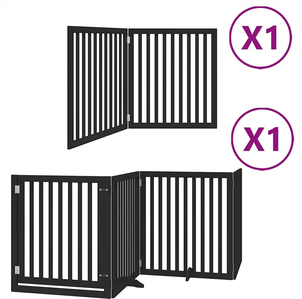 vidaXL Poartă câini pliabilă cu ușă 6 panouri negru, 480 cm, lemn plop