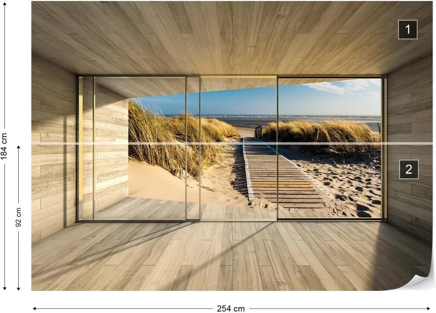 GLIX Fototapet - Beach Path 3D Modern Window View Vliesová tapeta  - 254x184 cm