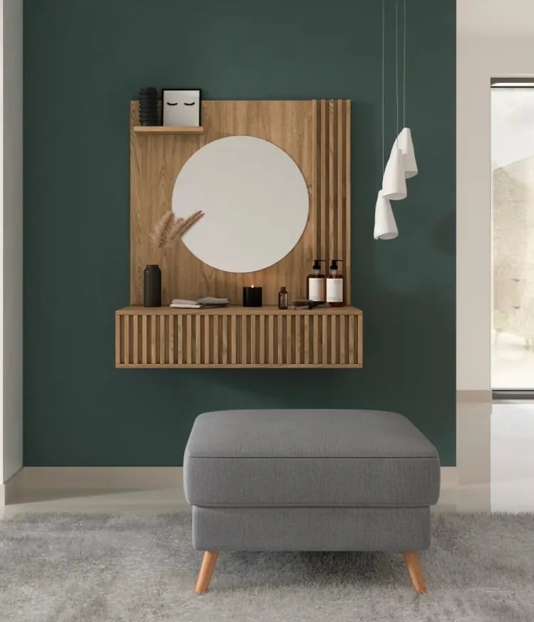 Masuta de toaleta cu oglinda si sertar ENTSIAN 85x40cm, stejar artisan