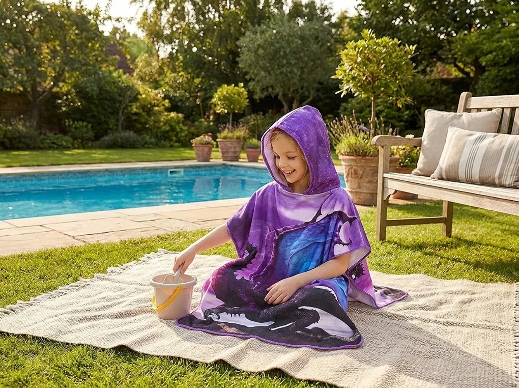 Poncho pentru copii DRAK mov Dimensiune: 60 x 120 cm