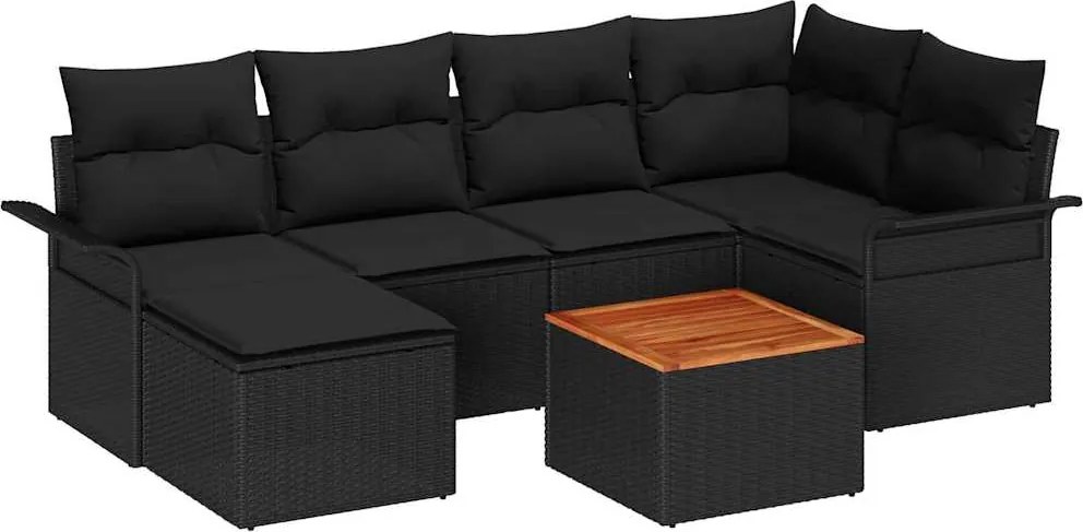 vidaXL Set de canapele pentru grădină cu pernă 7 pcs Negru poliratan