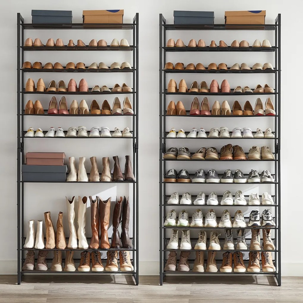 Raft stivuibil pentru încălțăminte IDA, 12 polițe, 92,5x31x223cm, negru Jurhan