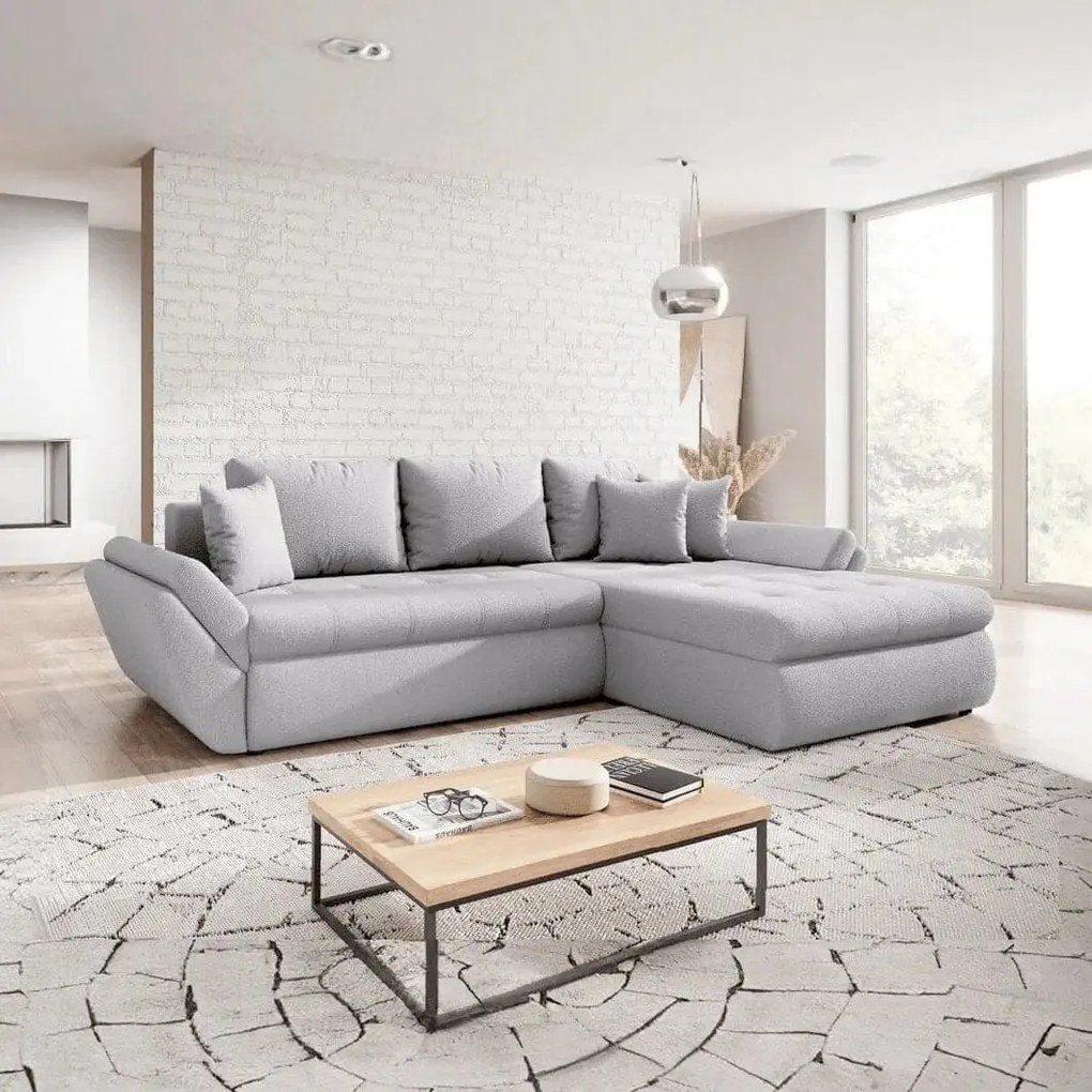 Colțar extensibil dumonde cu ladă de depozitare si sezut confortabil din spuma high-density, Loana Euphoria Dove II 270x185 cm