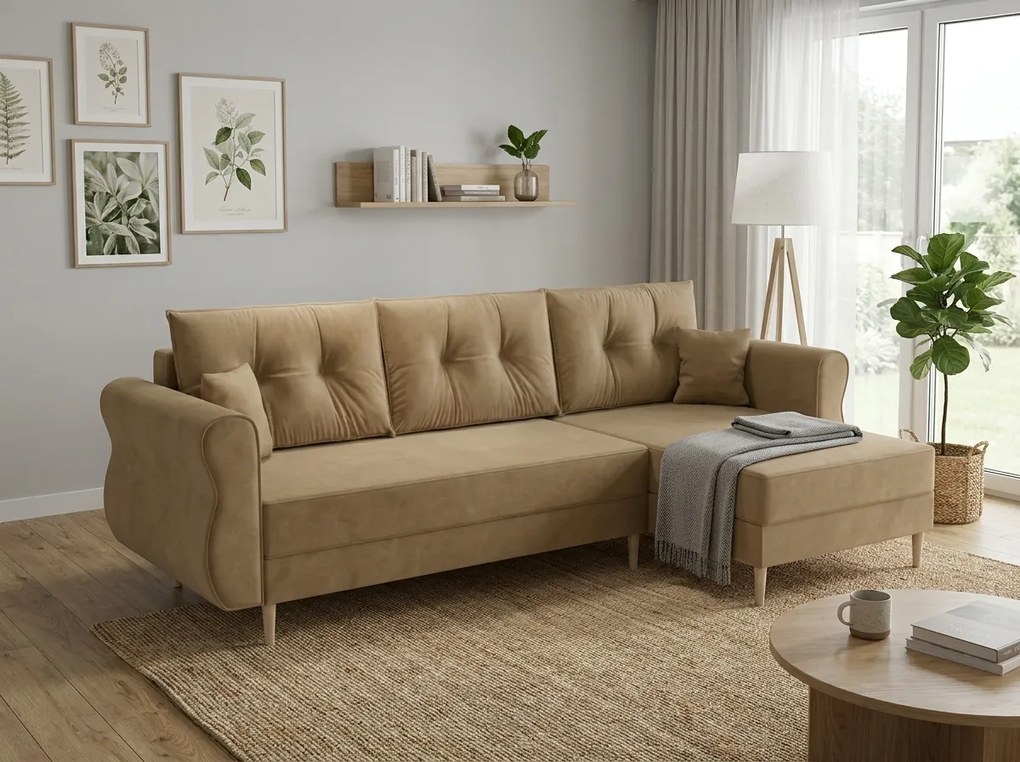 Canapea extensibila de colt SILVIANO, bej, reversibila, 230x140 cm