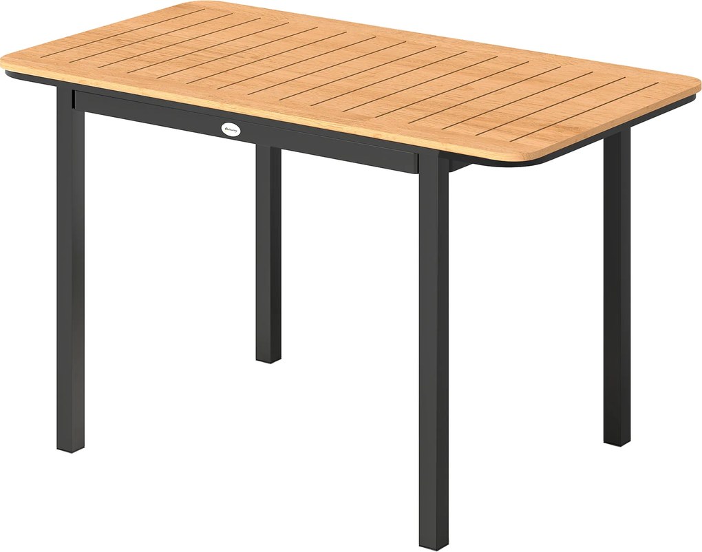 Outsunny Masă de Grădină pentru 6 Persoane, 127 x 70 cm, Masă de Exterior cu Blat cu Lamele din Lemn Plastic, Cadru Metalic | Aosom Romania