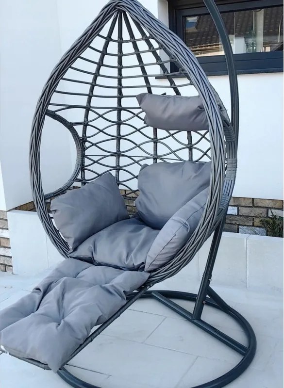 Scaun suspendat gri cu suport pentru picioare DOMINIKANA WAVES