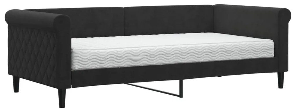 3197762 vidaXL Pat de zi cu saltea, negru, 90x190 cm, catifea