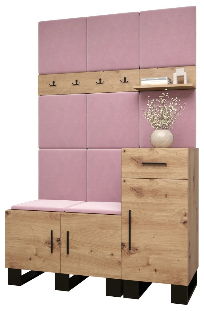 Set mobilier pentru hol Amanda 5 (Stejar artisan + roz). 1085894