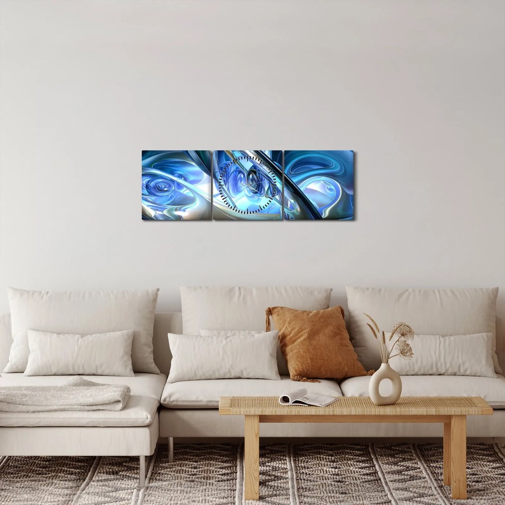 Tabloul fractalilor în albastru (cu ceas) (90x30 cm)
