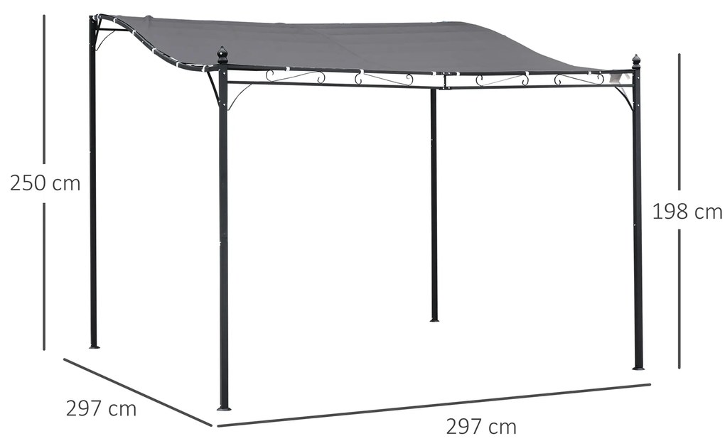 Outsunny Pavilion Cort Foisor 3x3m pentru Gradina sau Terasa cu perdea Gri | Aosom Romania