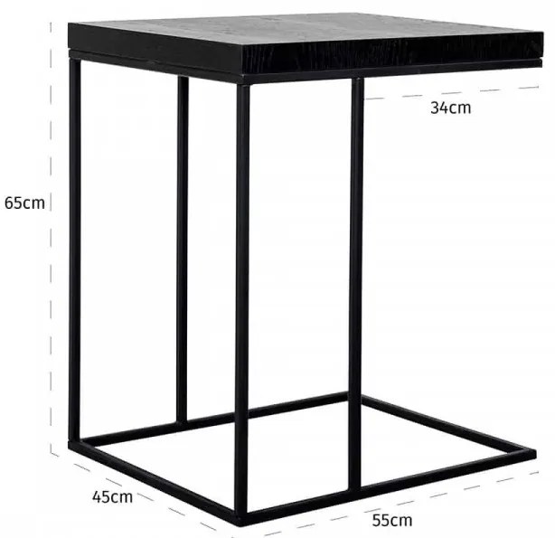 Masuta de cafea dreptunghiulara din stejar si metal Oakura 65x55x45 cm neagra