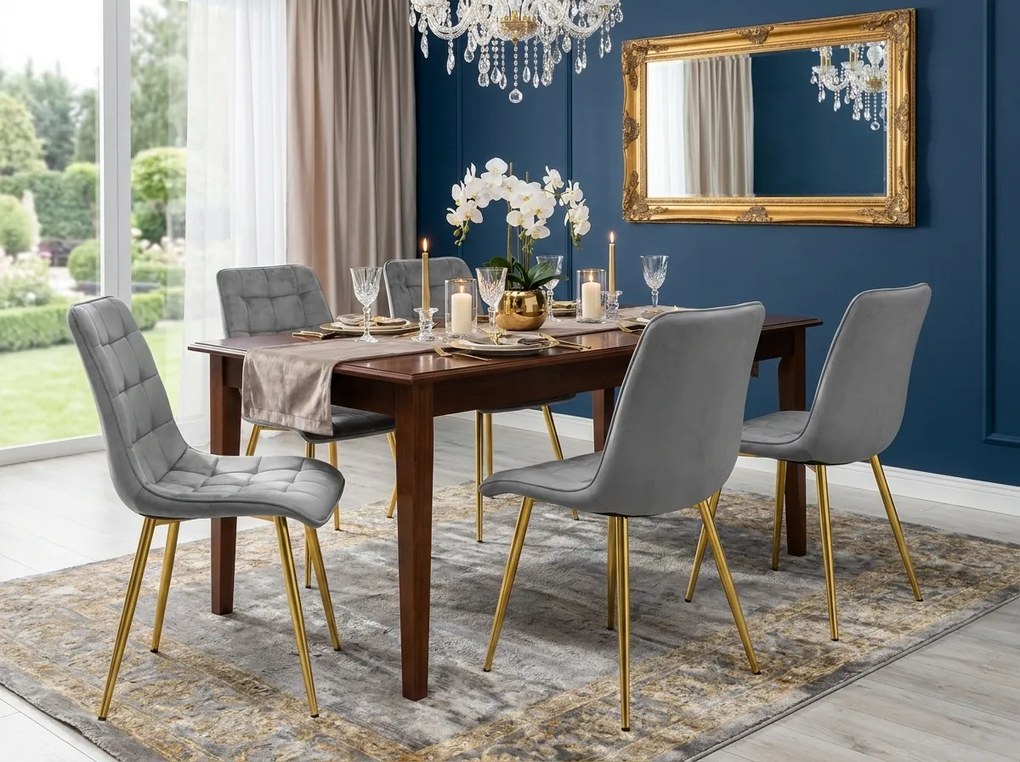 Scaun de dining SPLIT VELVET cu picioare aurii, gri deschis