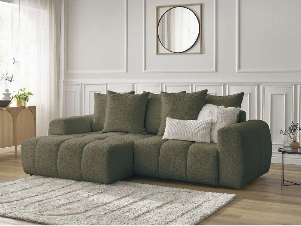 Colțar kaki extensibil/cu spațiu de depozitare cu tapițerie din țesătură bouclé (cu colț pe partea stângă/cu șezlong) Roxelane – Bobochic Paris