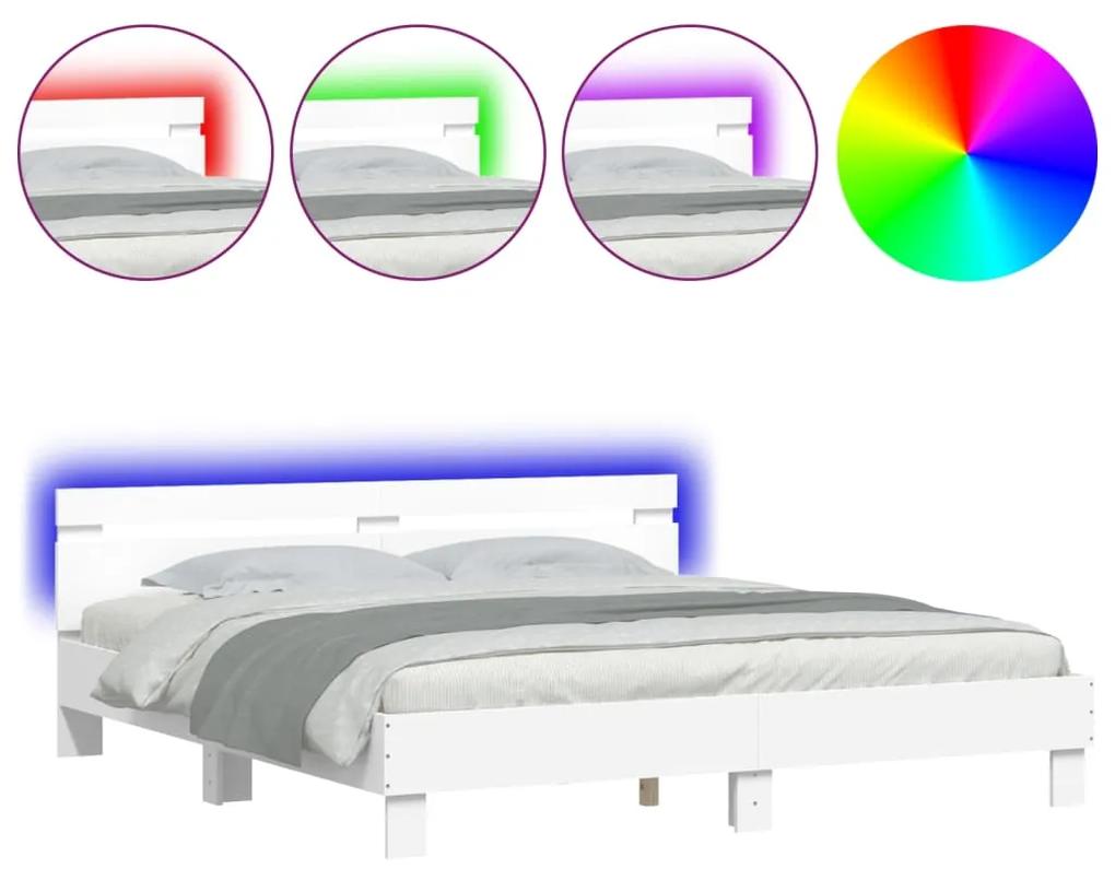 3207525 vidaXL Cadru de pat cu tăblie și LED, alb, 180x200 cm