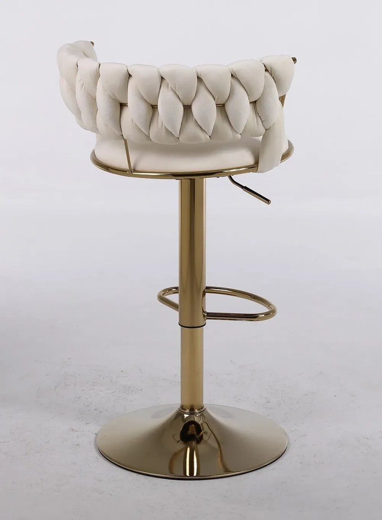 RESIGILAT- Scaun bar, rotativ, înălțime reglabilă, Catifea, Crem