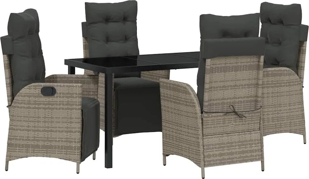 vidaXL Set de masă pentru grădină cu pernă 5 pcs Gri poliratan