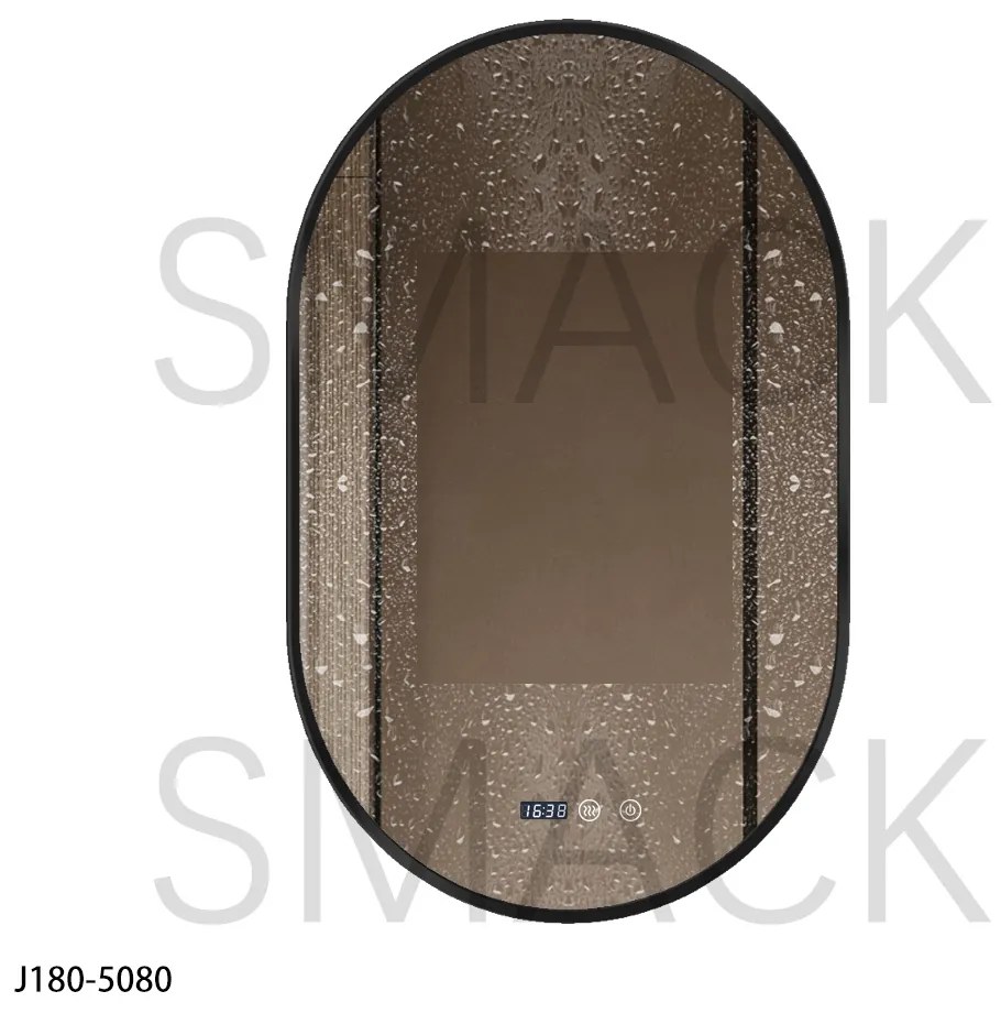 Oglindă LED Touch Premium, Dezaburire, Rama Negra, 3 Tipuri Lumină 50/80 cm
