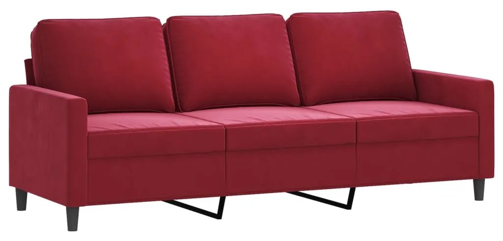 Canapea cu 3 locuri, rosu vin, 180 cm, material catifea Bordo, 198 x 77 x 80 cm