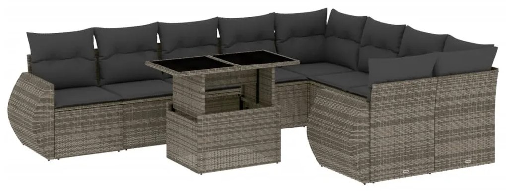 3268760 vidaXL Set mobilier de grădină cu perne, 10 piese, gri, poliratan