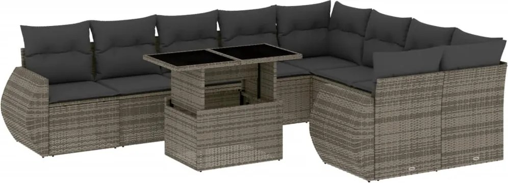 vidaXL Set mobilier de grădină cu perne, 10 piese, gri, poliratan