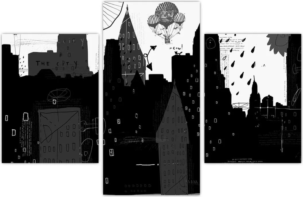 Tablou - Oraș cu inscripții și modele (90x60 cm)