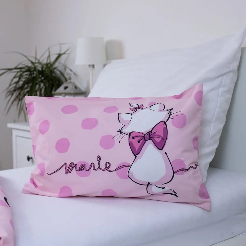 Lenjerie de pat pentru copii roz din bumbac pentru pătuț 100x135 cm Marie Cat "Merci" – Jerry Fabrics