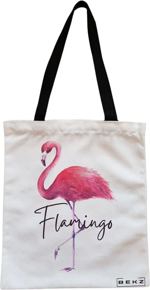 Sacosa de Panza pentru Cumparaturi, Geanta Tote, model Flamingo, Cu fermoar, 38x34.5 cm, Alba, BEKZ®