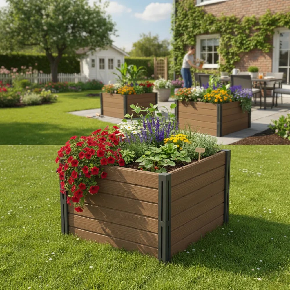 Strat înălțat BASE PLANT, 61x61x46cm, maro natural Prosperplast