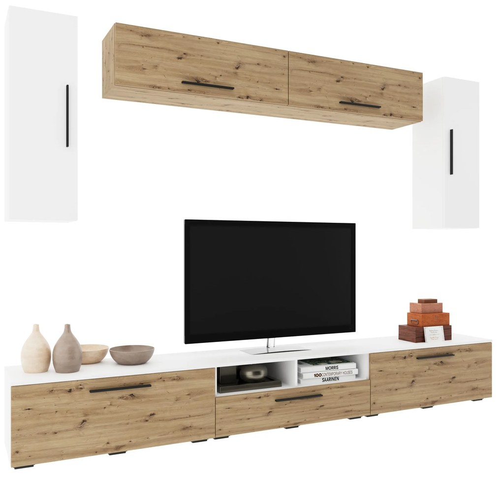 Living Kos V6, Alb/Stejar Artisan, L 285 cm