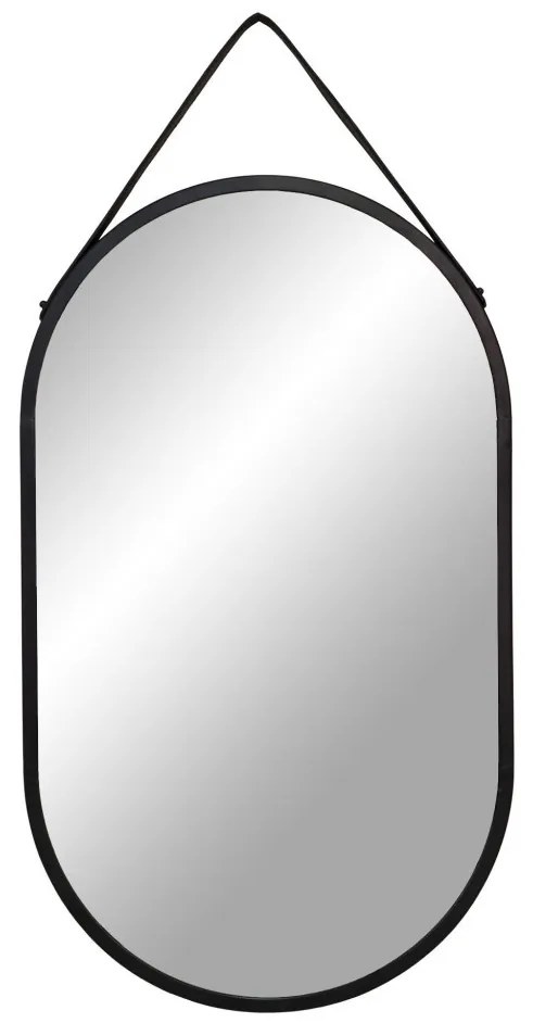 Oglindă Trapani oțel/piele artificială, neagră, 35x60