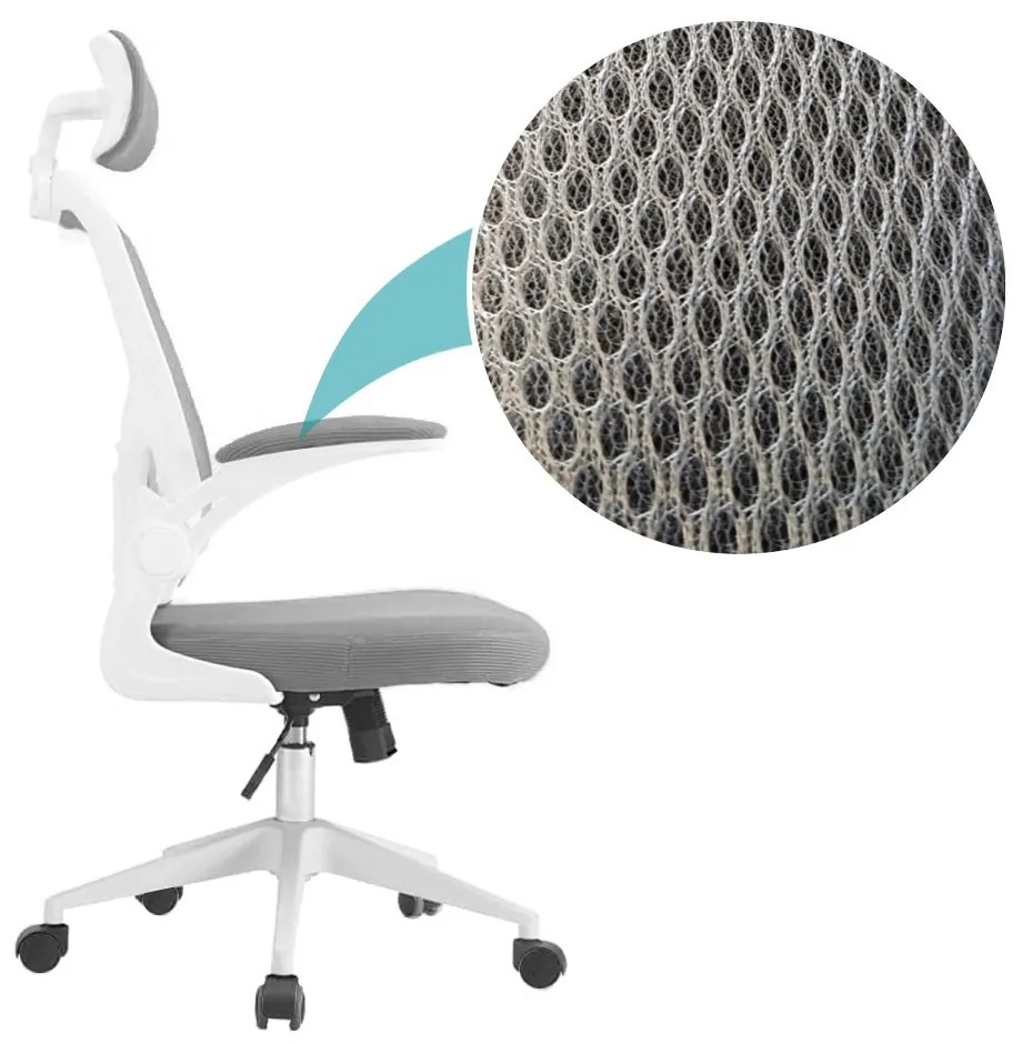 Scaun de birou ergonomic cu suport lombar si tetiera, gri