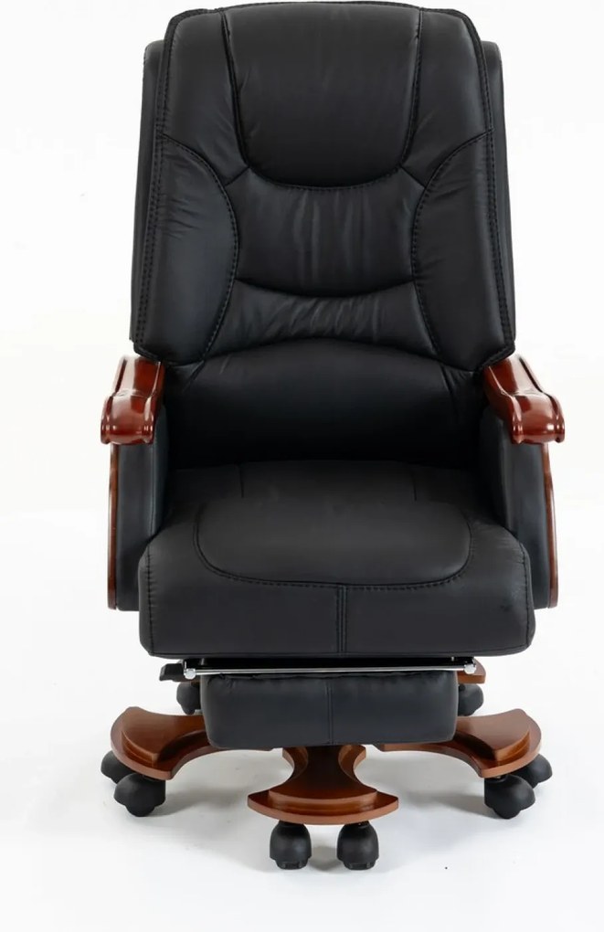 EXECUTIVE COMFORT 8007 – Scaun directorial din piele naturala si lemn masiv, Masaj in 9 puncte si Incalzire, rezistent 150 kg, Negru