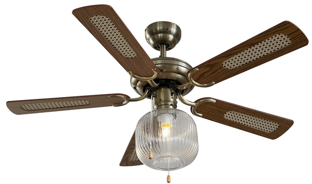 Ventilator de tavan din alamă cu lemn 107,5 cm cu comutator cu lanț - Mistral Karel