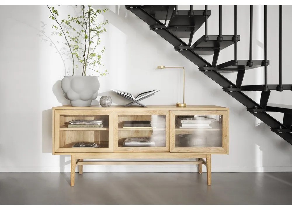 Vitrină natural cu aspect de lemn de stejar cu ușă glisantă 170x75 cm Hazelton – Rowico