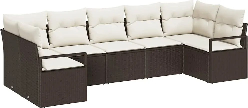 vidaXL Set de canapea cu pernă 7 pcs Maro poliratan